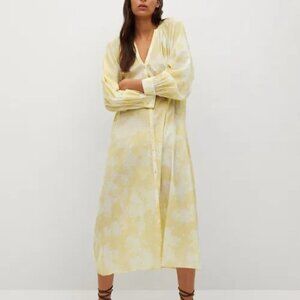 Mango Printed Yellow Caftan Dress sz 6 (US) (EUR M)